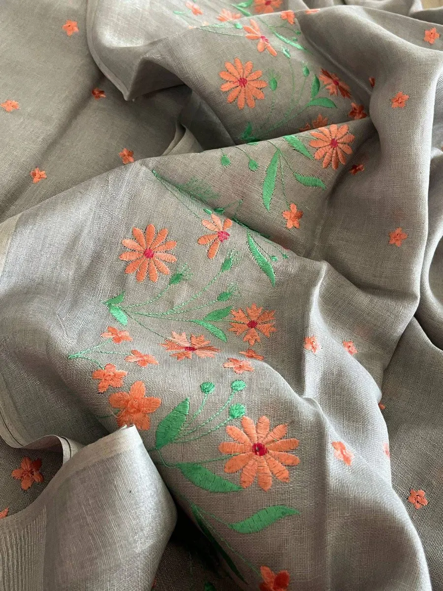 Pure Linen by Linen Floral Embroidery Work Salwar Suit – Elegant Hand-Embroidered Ethnic Wear for Women